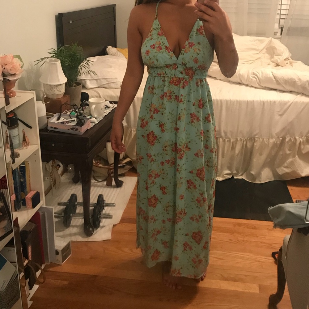 light blue/turquoise floral maxi
